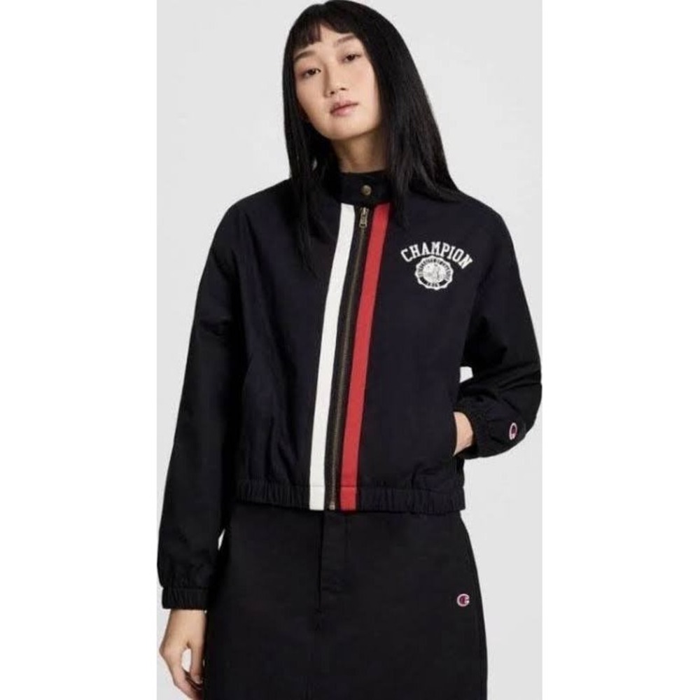 Champion Womens Black‎ Racing Stripe Windbreaker Jacket XS New